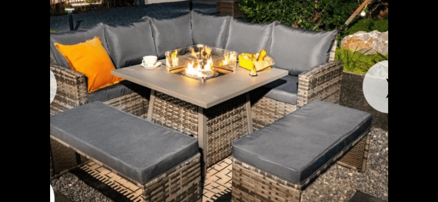 Boston 9 Seater Rattan Set With Fire Pit 