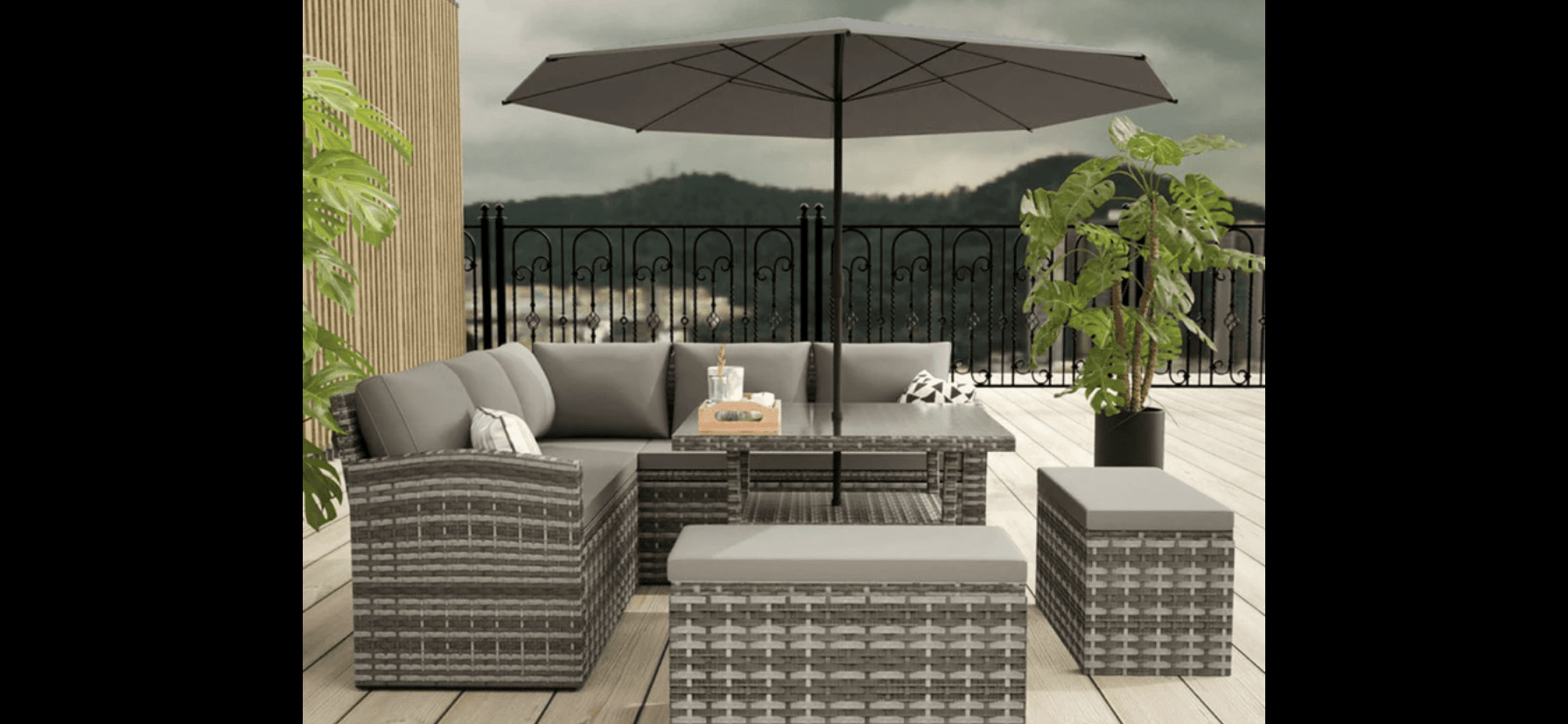 Dallas Cube Rattan Set With Parasol